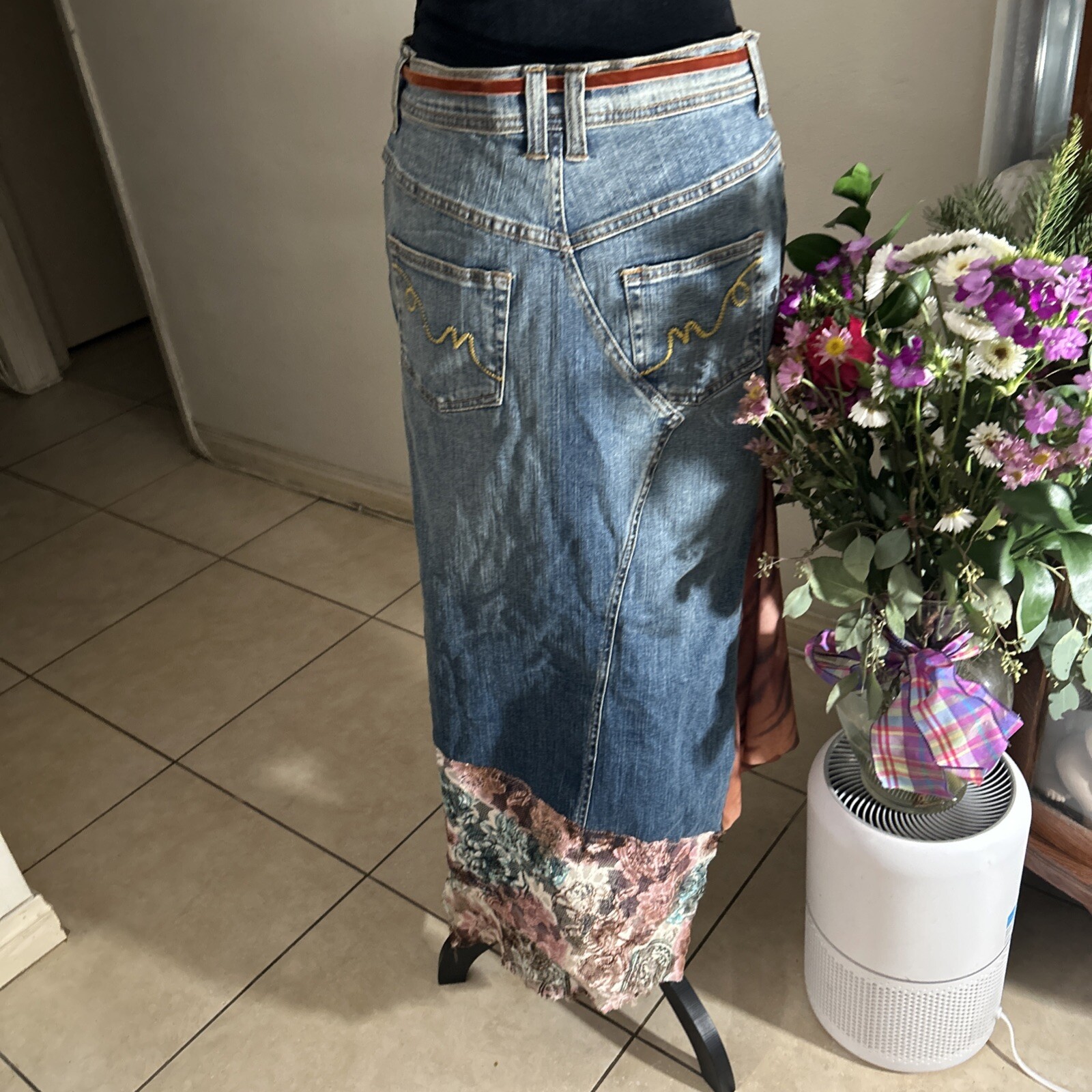 Alberto Makali 80s Vintage Embellished Designer Denim Jean Skirt Sz 8 RARE