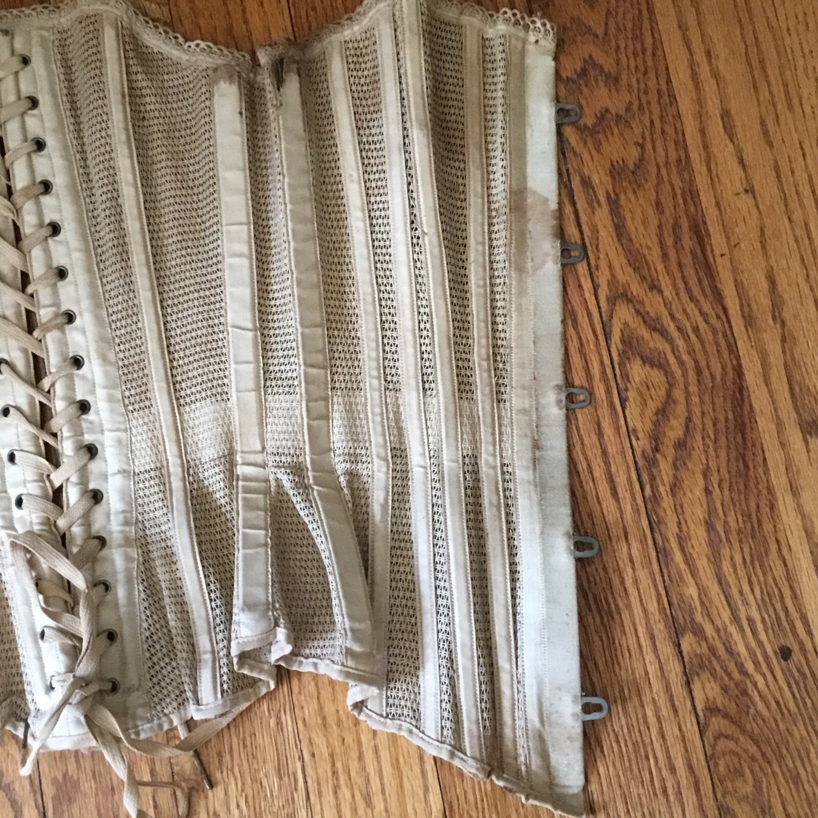 Antique Victorian Summer Mesh Corset Ecru Lace Up Back Imperfectly Perfect!!!