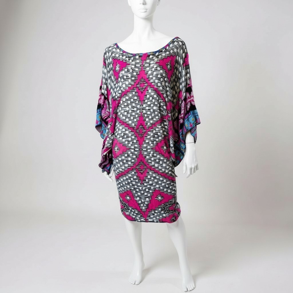 ​VINTAGE Custo Barcelona Graphic Dress M Cyber Geometric Pink Mini Minor Flaw