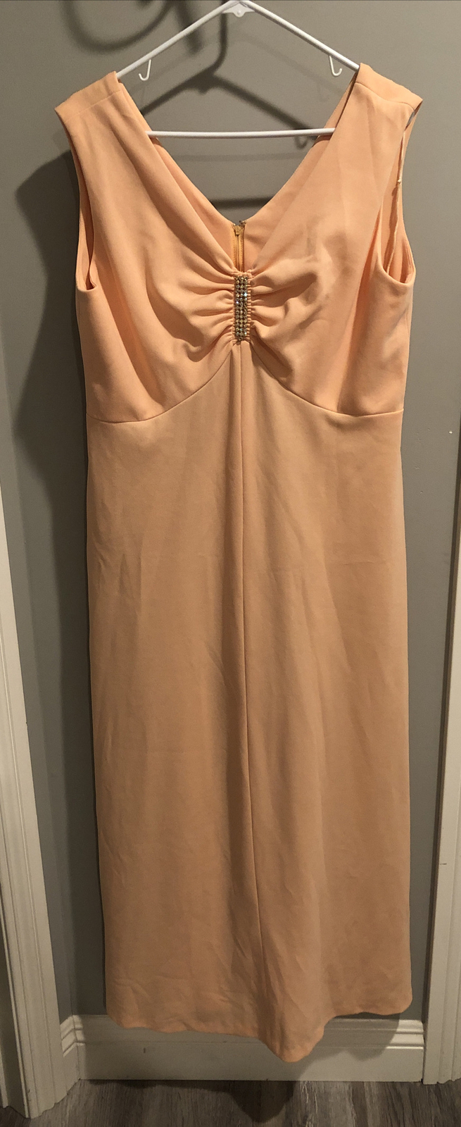 VTG Miss Rubette Long Peach Dress Rhinestone And Coat Sz 16