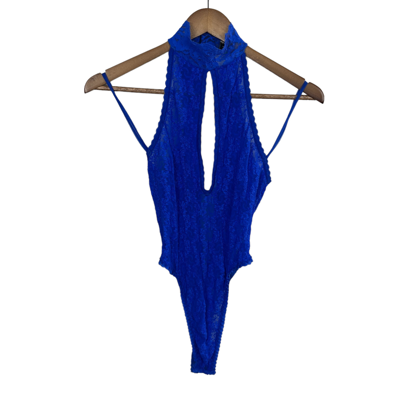 Andrea Kristoff Escante Lace Teddy M Blue Halter Cutout Sexy One Piece Vintage