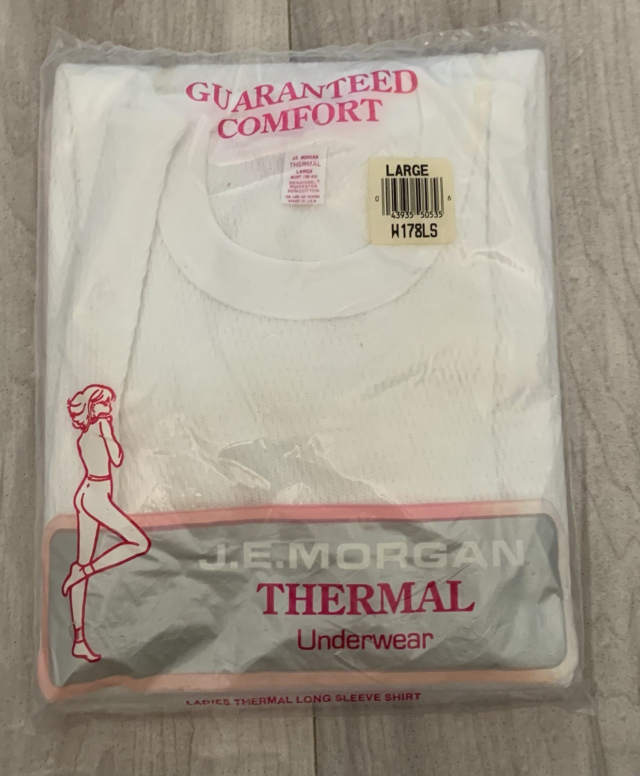 vintage JE MORGAN COZY ladies long sleeve thermal shirt L White waffle knit