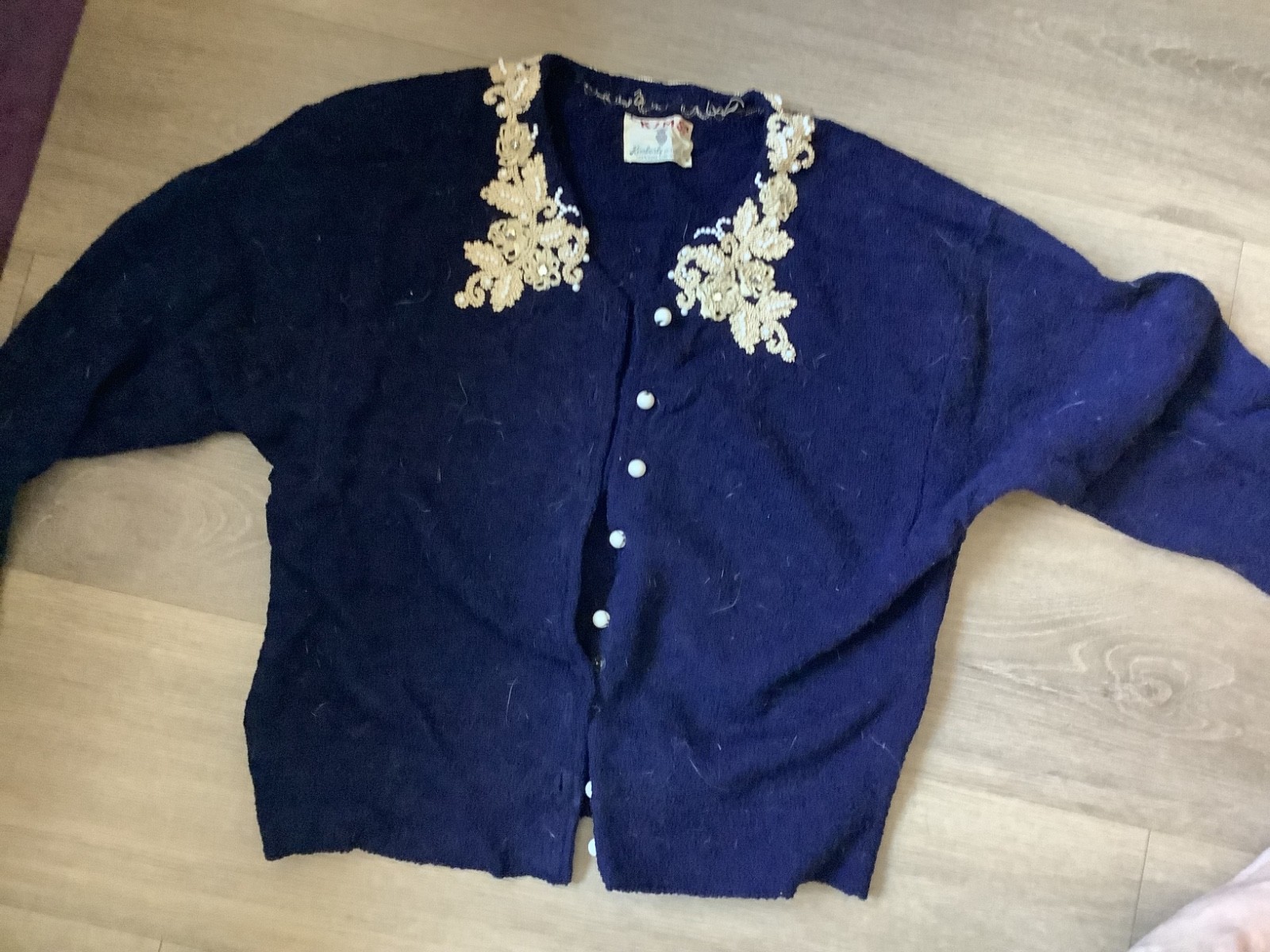 Womens vintage KIMS kimberly sweater Beautiful beading size xs blue button up