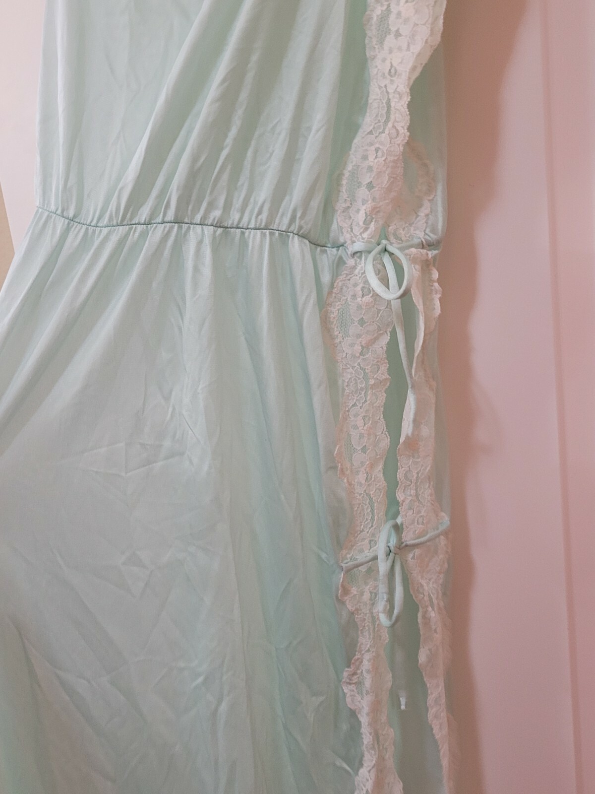 Vintage Avon Fashions Lingerie Mint Green Nightgown Side Tie Size Small Chemise