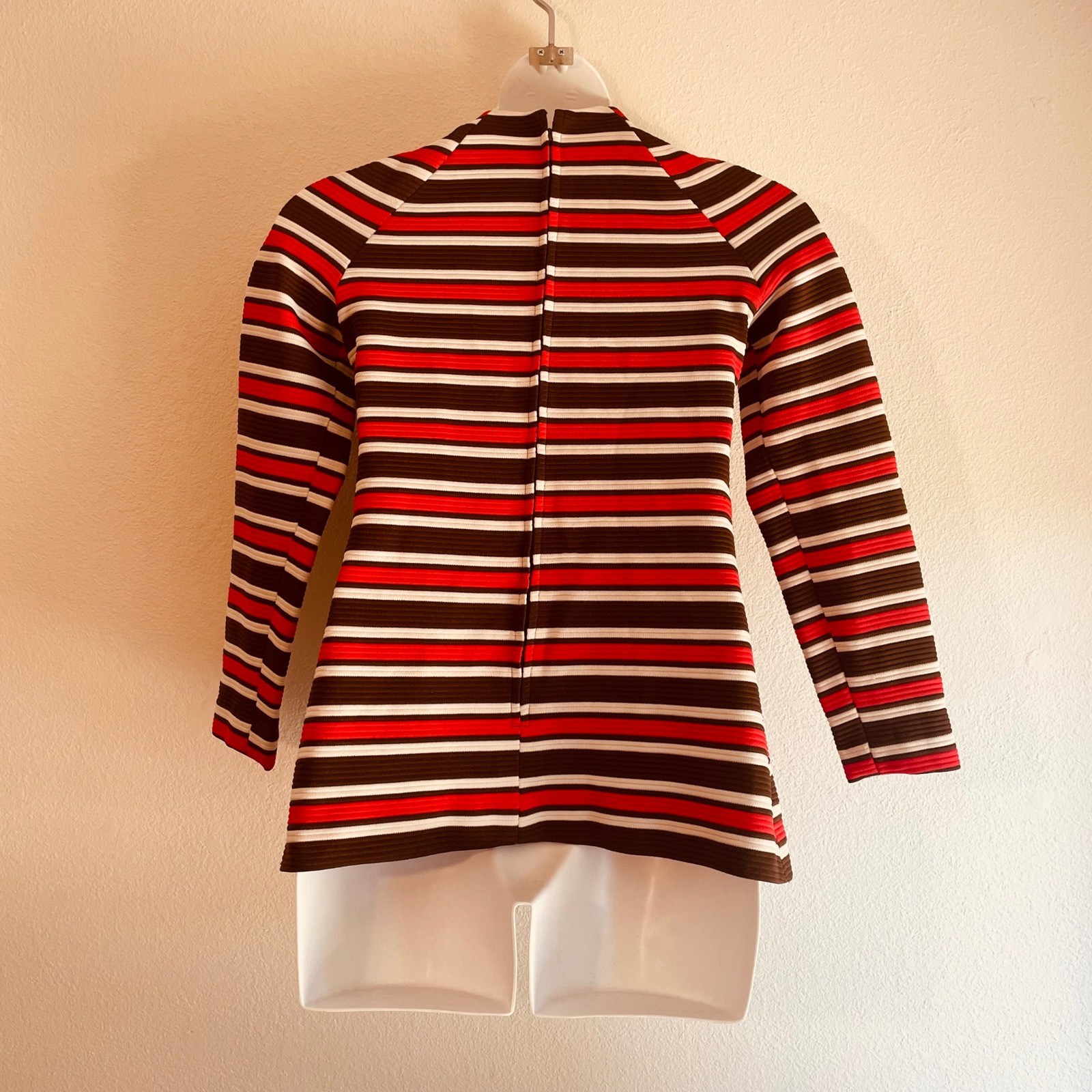 70s Vintage Tunic Bold Stripes Brown Red White Retro Hippie Groovy Costume Dress