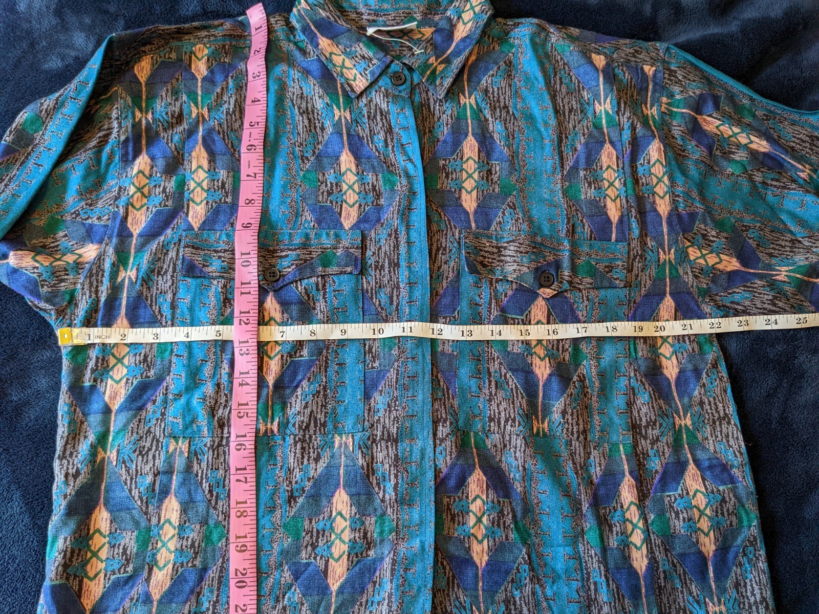 NWOT Vtg Zashi Geometric Southwestern Aztec Print Button Up Blouse Women’s Large