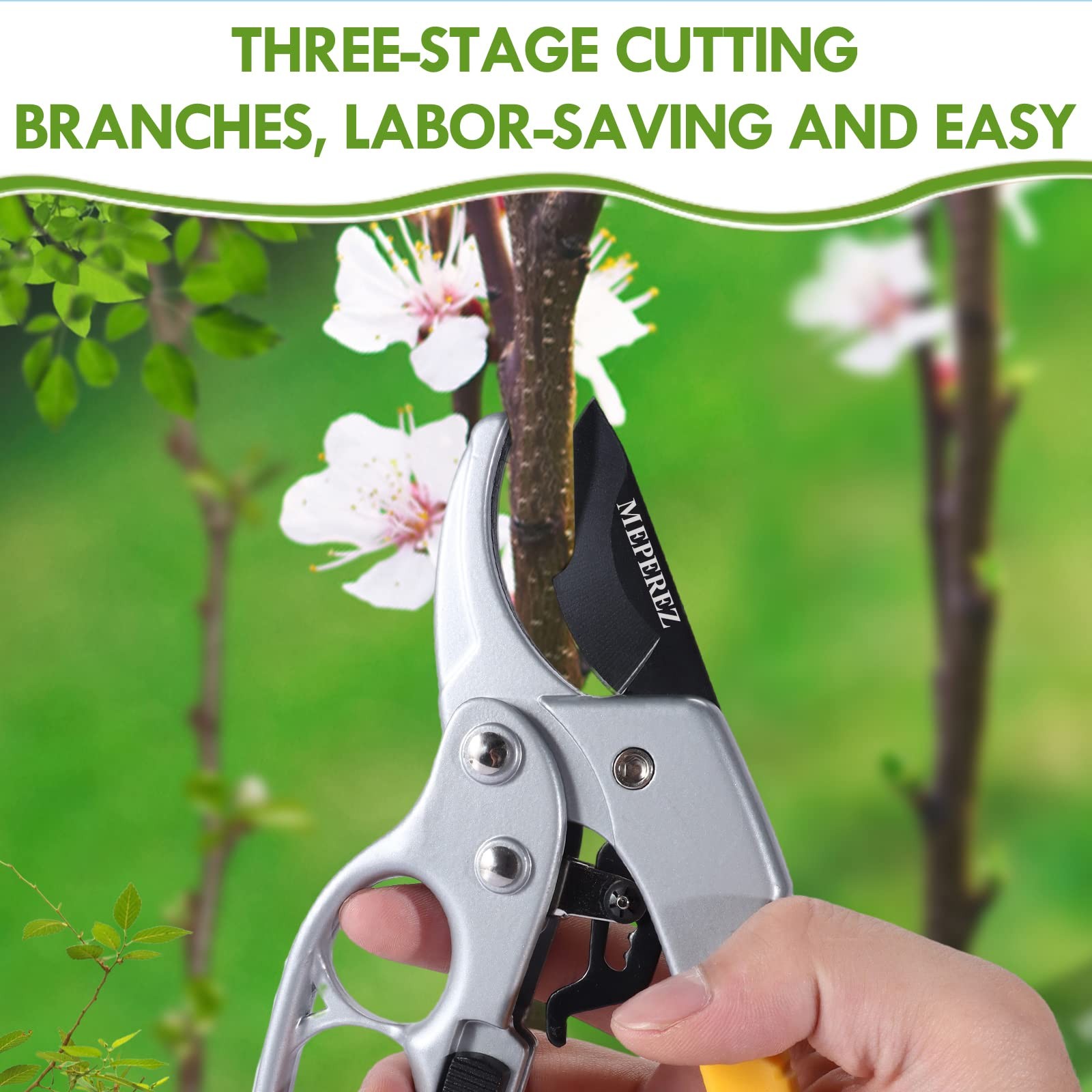 MEPEREZ Yellow Steel Pruning Shears Garden Clippers for Arthritis Weak Hand
