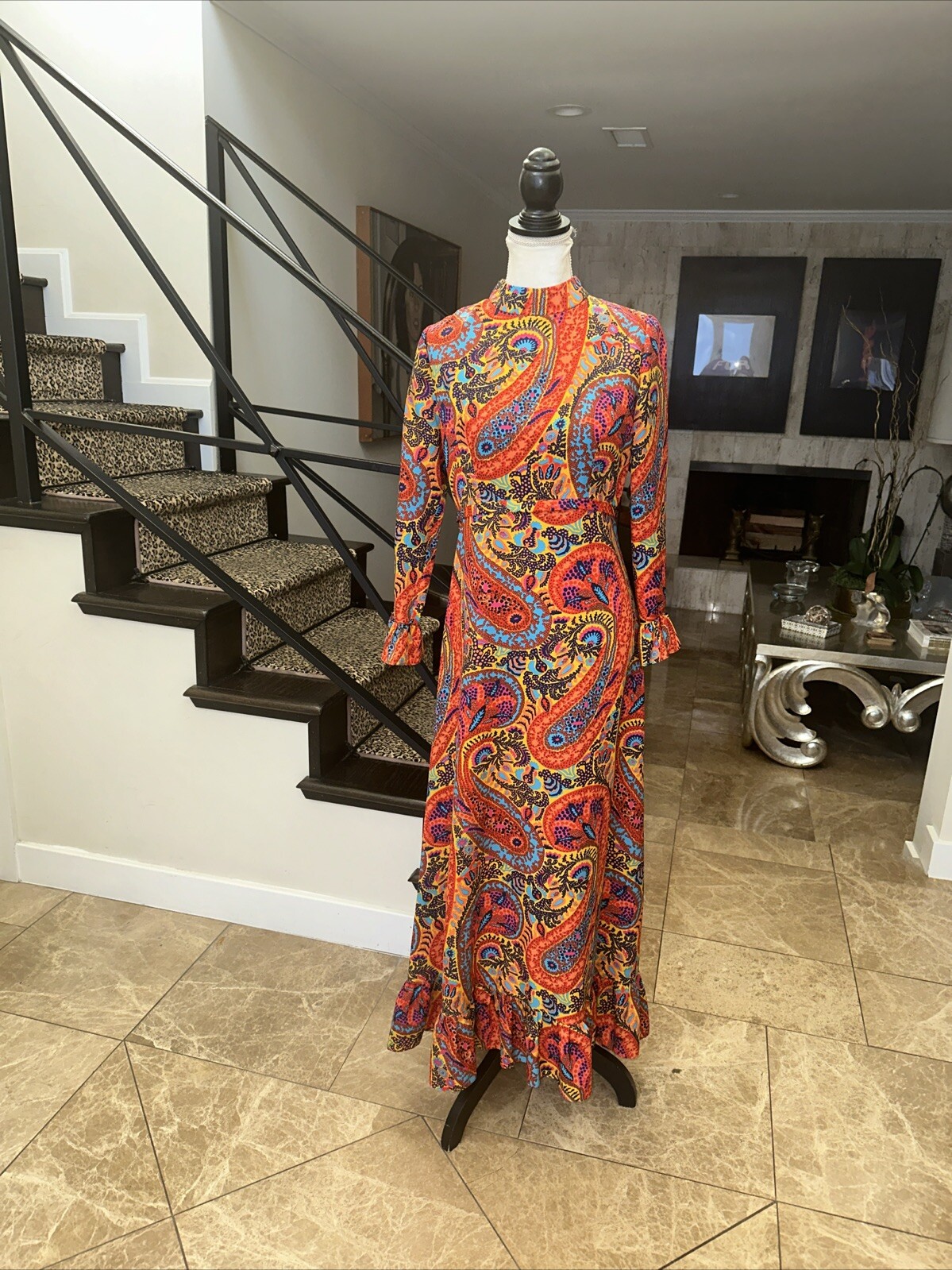 Done From Mason Edwards 70s Paisley Print Empire Bow Back Granny Maxi Dress S