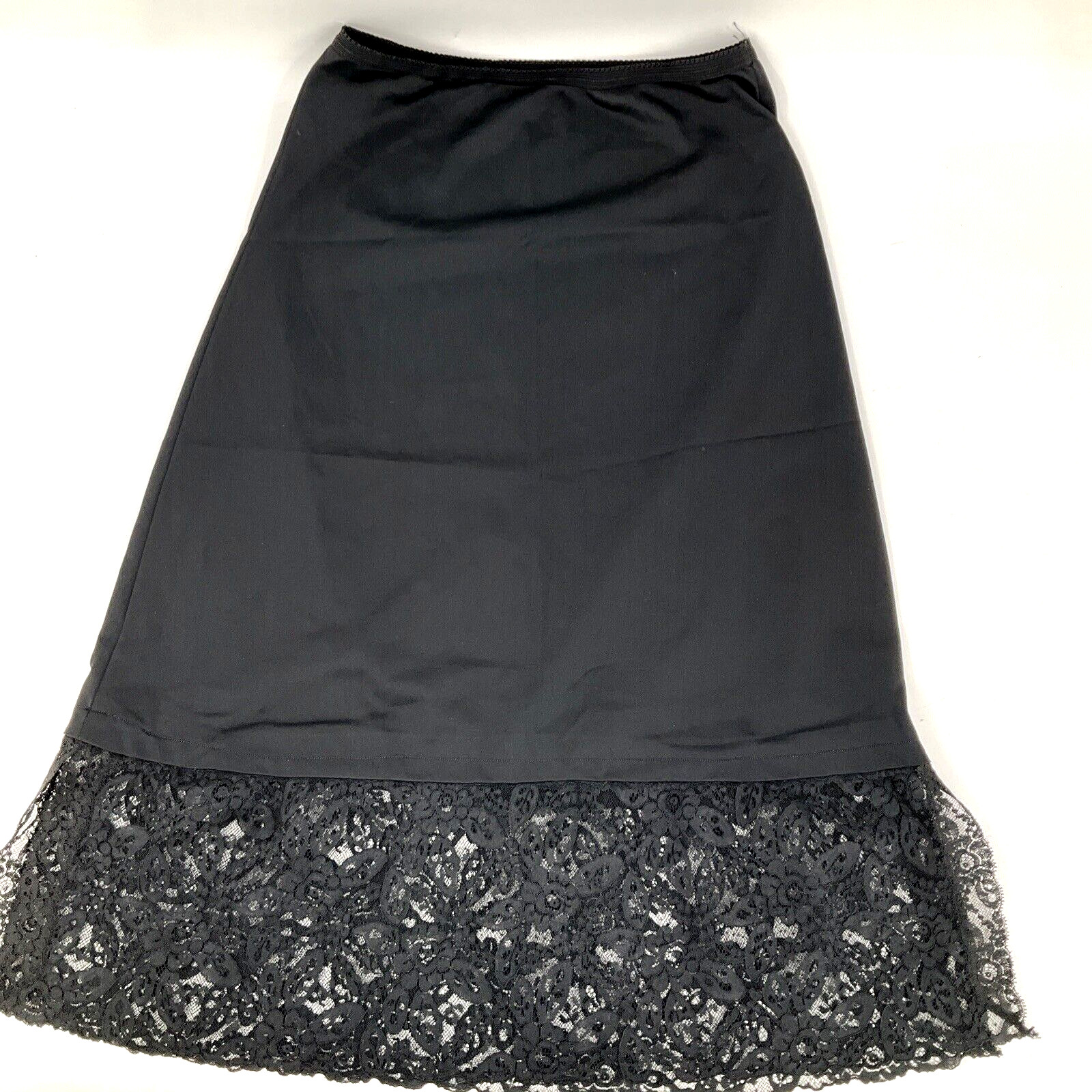 VTG American Maid Half Slip Black Size XS Kick Split Lace Nylon