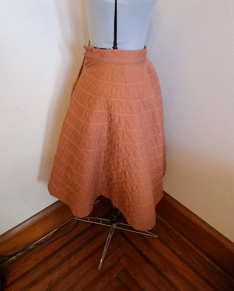 1950s Quilted Circle Skirt, Brown Allen’s Size S/XS Rockabilly Swing Skirt