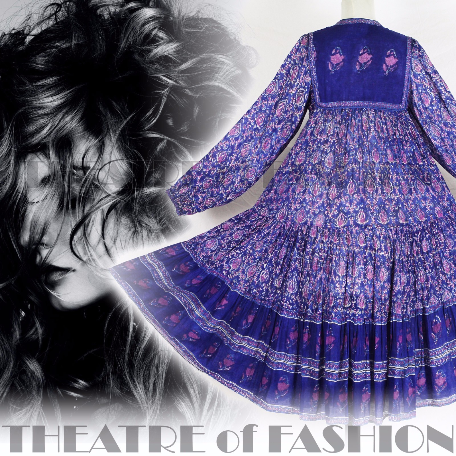 INDIAN DRESS PHOOL 70s VINTAGE HIPPY BOHO GAUZE WEDDING 8 10 12 14 60s GODDESS