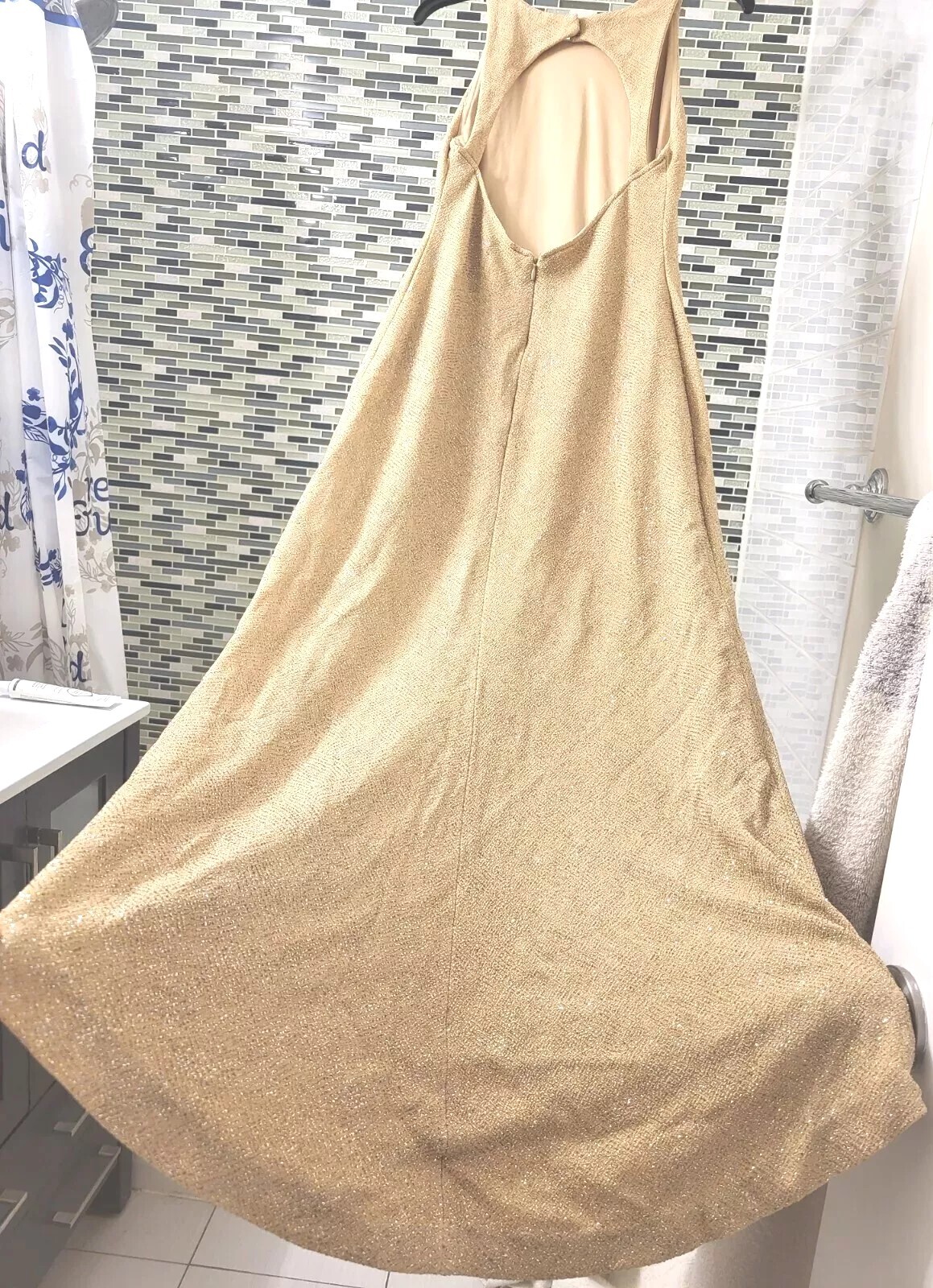 VTG 90s GOLD GLITTER FLOOR-LENGTH EVENING GOWN Large GENTLY WORN + FREE SHIPPING