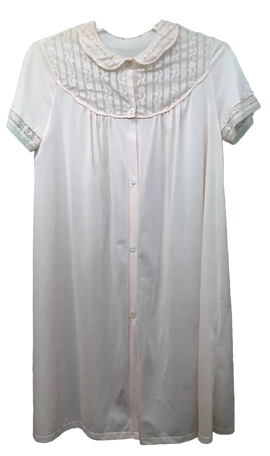 Luxite Kayser Vintage Soft Pink Home Robe Sz L Front Buttons Grandma Core PO