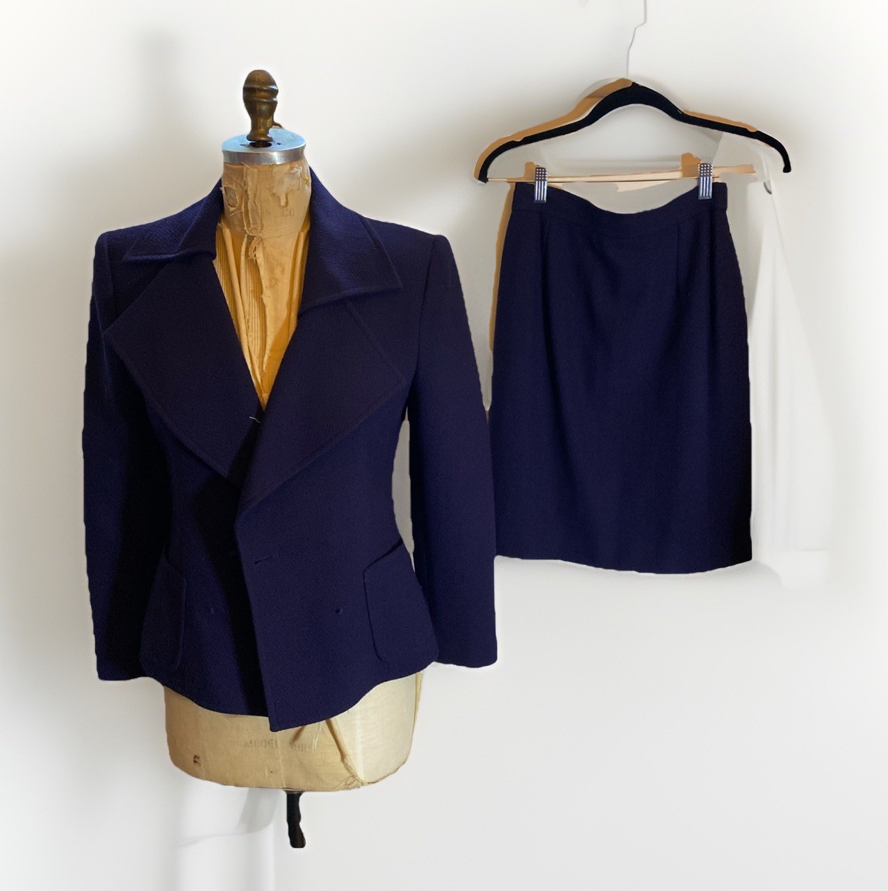 Vintage 80s 90s Christian Lacroix Navy Wool 2 Pc. Skirt Suit *missing Buttons*