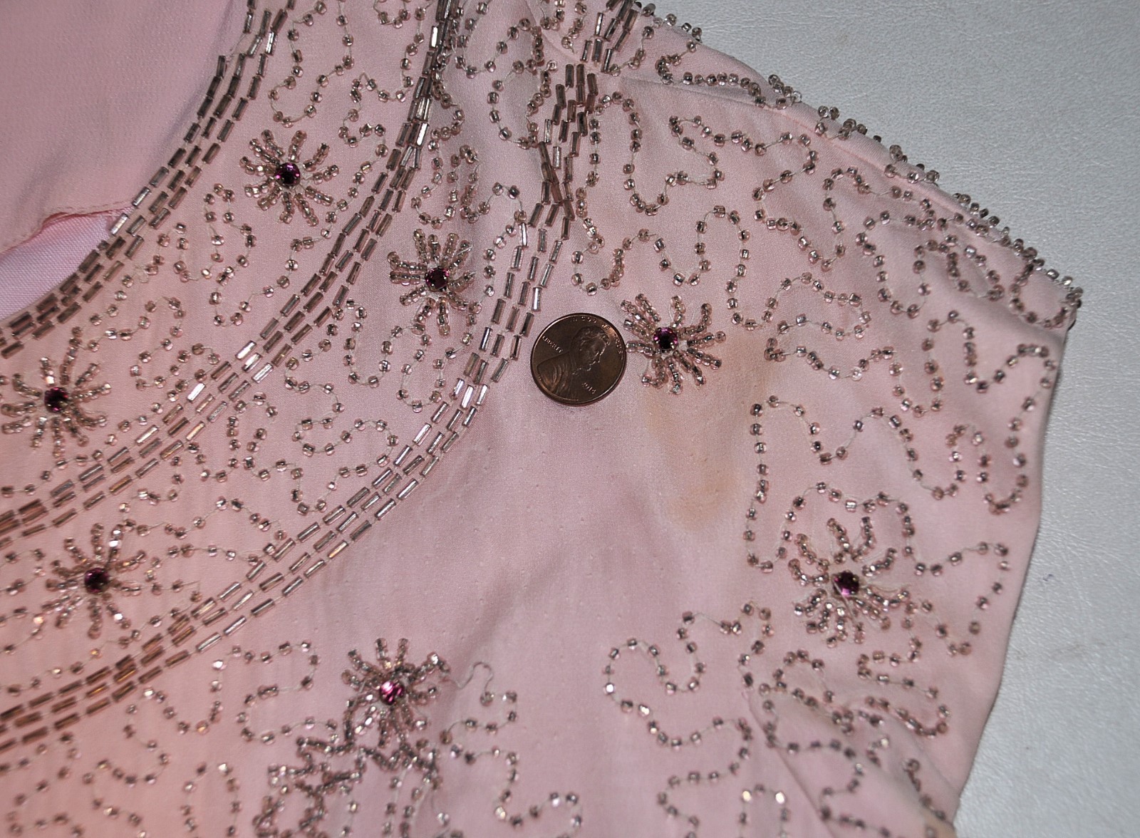 VTG 50’s 60’s Crepe Beaded Top Shell Tank SM/MED Metal Zipper Lined Blush Pink