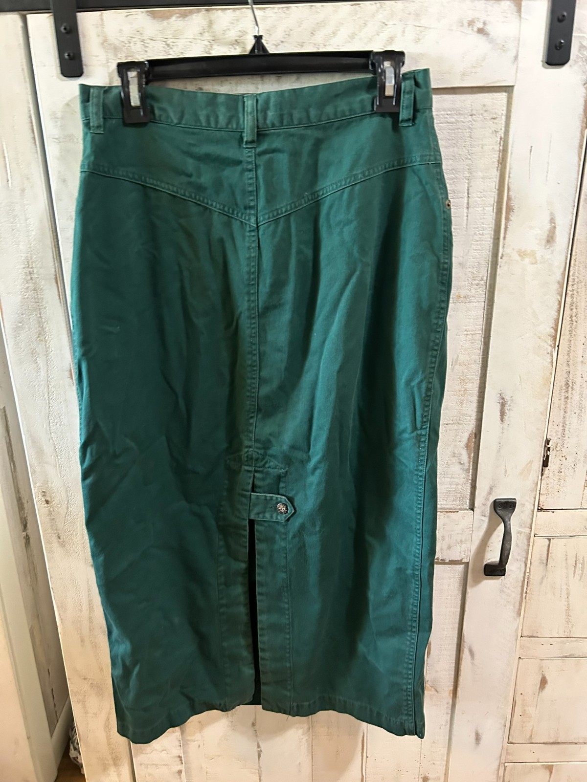 Vintage Marsh Landing Skirt Size 12 Green High Rise Midi Back Slit Cotton Denim