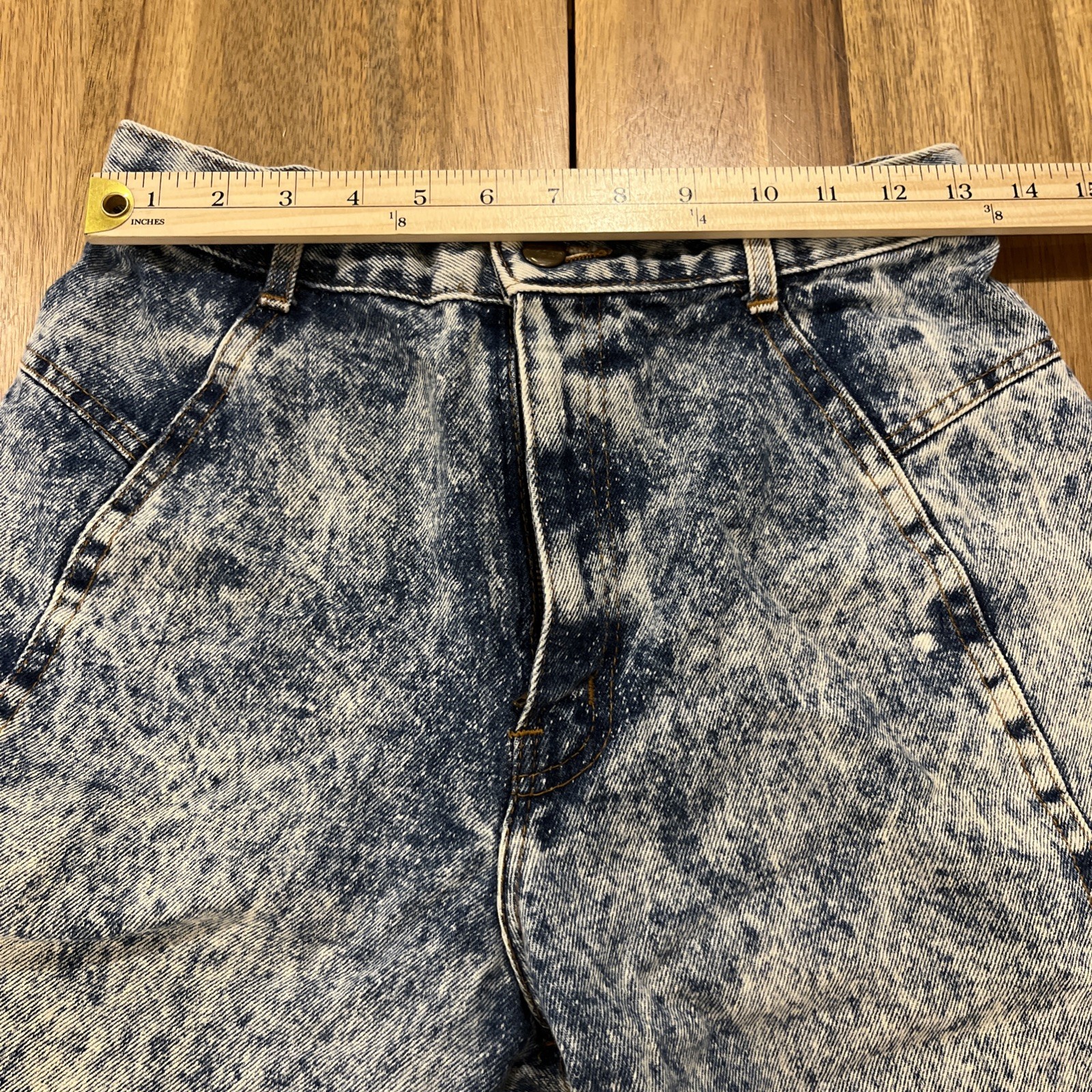 VTG 90s Acid Wash Denim Shorts Chic 15 Inch Inseam High Waist Jean Shorts S USA