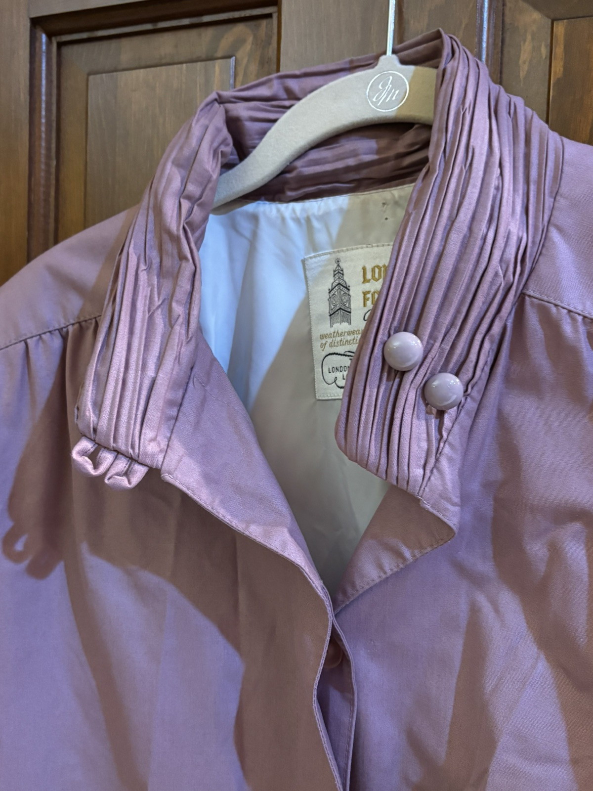 Vintage 70s 80s London Fog Trench Coat Ruched Collar Dusty Rose Lilac 12 Petite