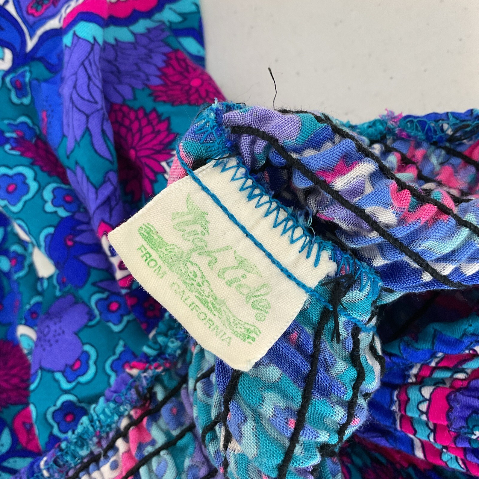 Vintage 1970s HIGH TIDE CALIFORNIA Maxi Paisley Beach POOL party Sun Dress XS/S