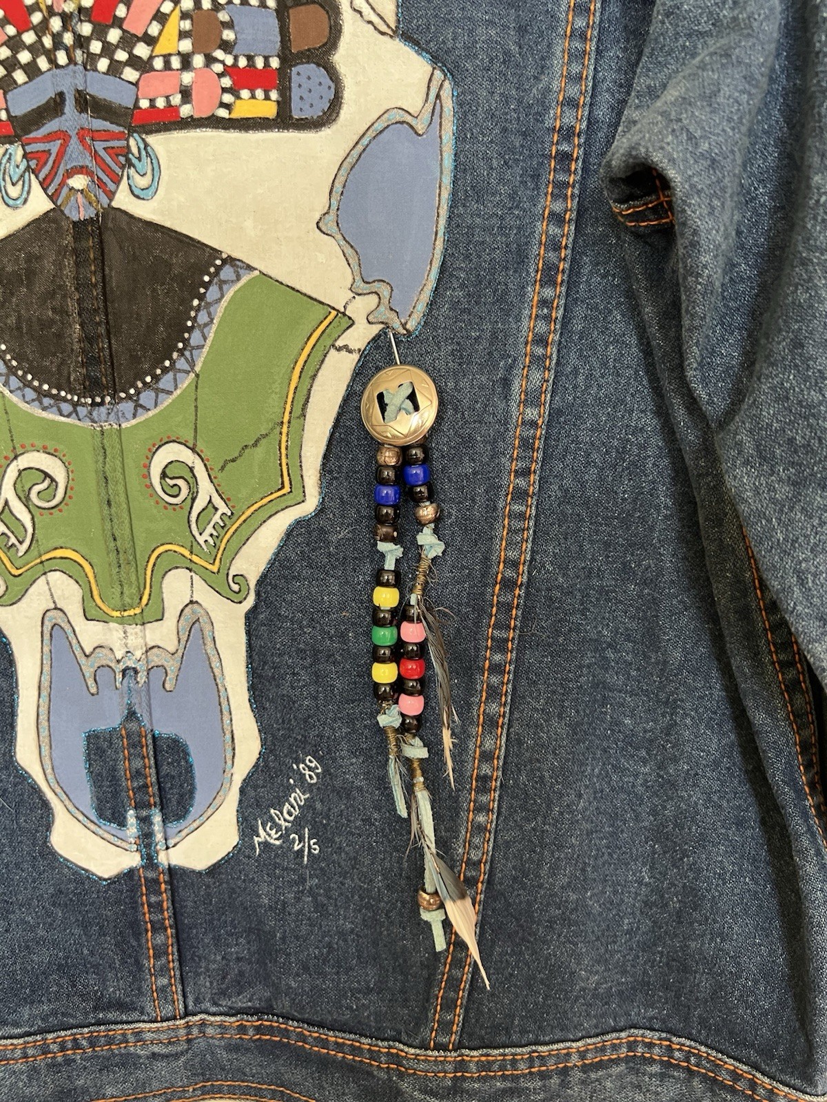 VTG Artist signed & handpainted native american denim jacket. Medium,embellished