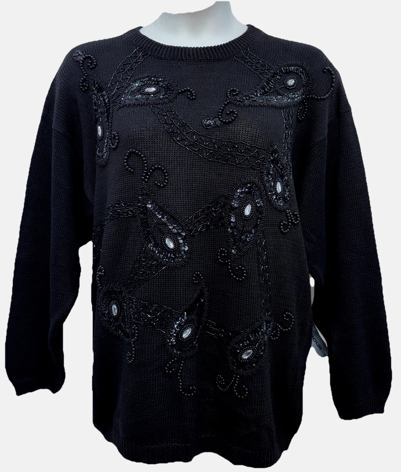 NWT VTG Victoria Harbour Size L Pullover Long Sleeve Embellished Sweater Black