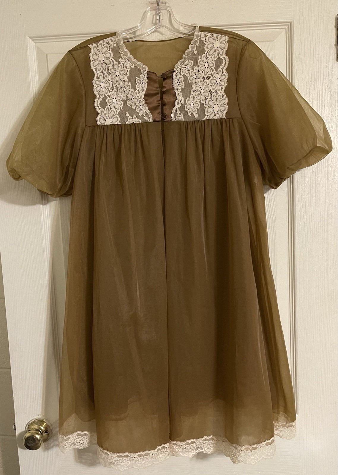 Vintage Vanity Fair Peignoir Set Robe Gown Women’s Sz S Mocha Brown Double Nylon