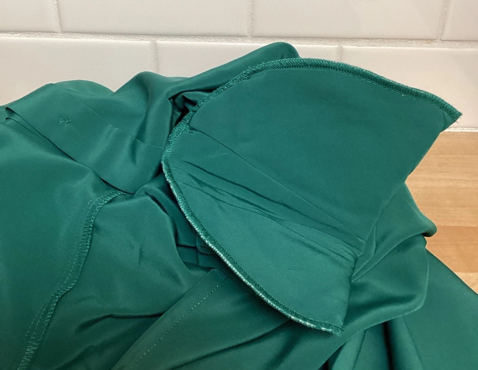 Womens Vintage Emerald Hunter Green Dress Blouse Sz 14 Elegant Pleated Cowl Neck