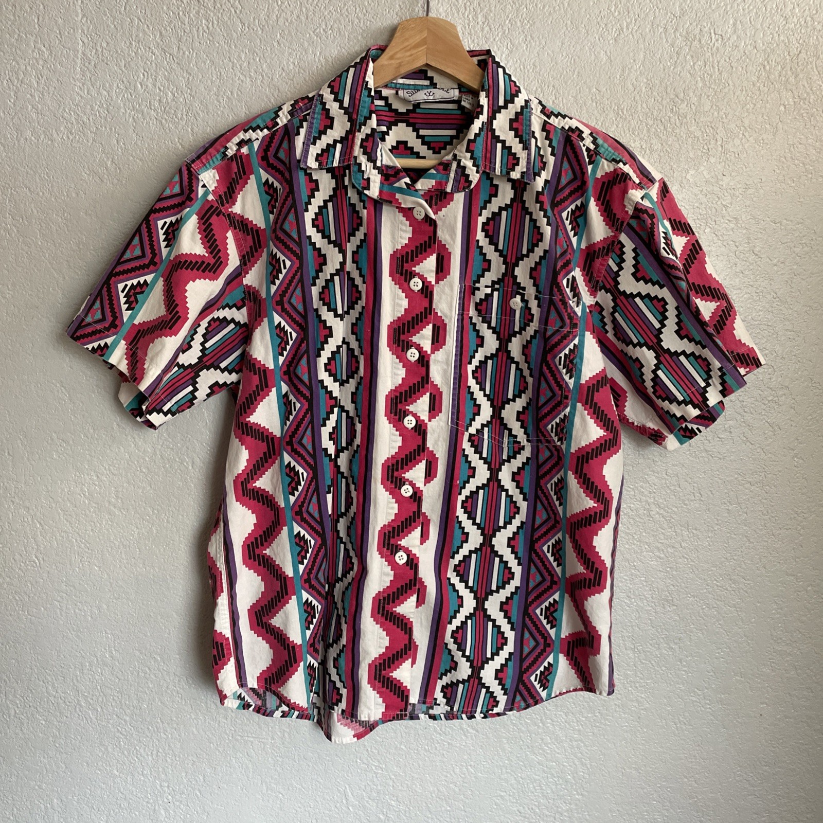 90’s Vintage Western Southwest Side Saddle Short Sleeve Button Down Women’s Med