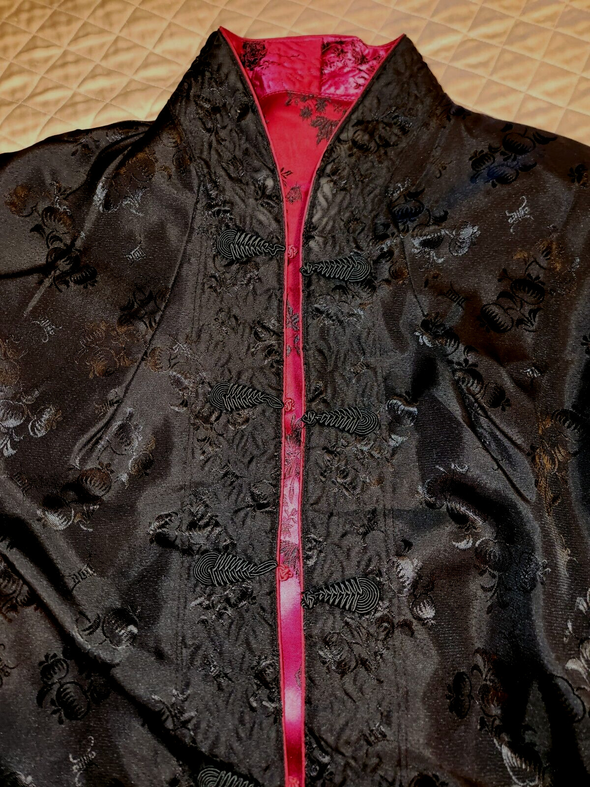 Red/Black Reversible Fortune Fabulous Fashions Satin Asian Jacket Sz M Red/Black