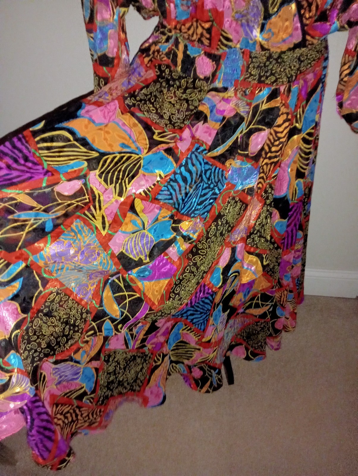 Vintage Diane Freis Georgette Maxi Dress purple turquoise black vibrant Boho
