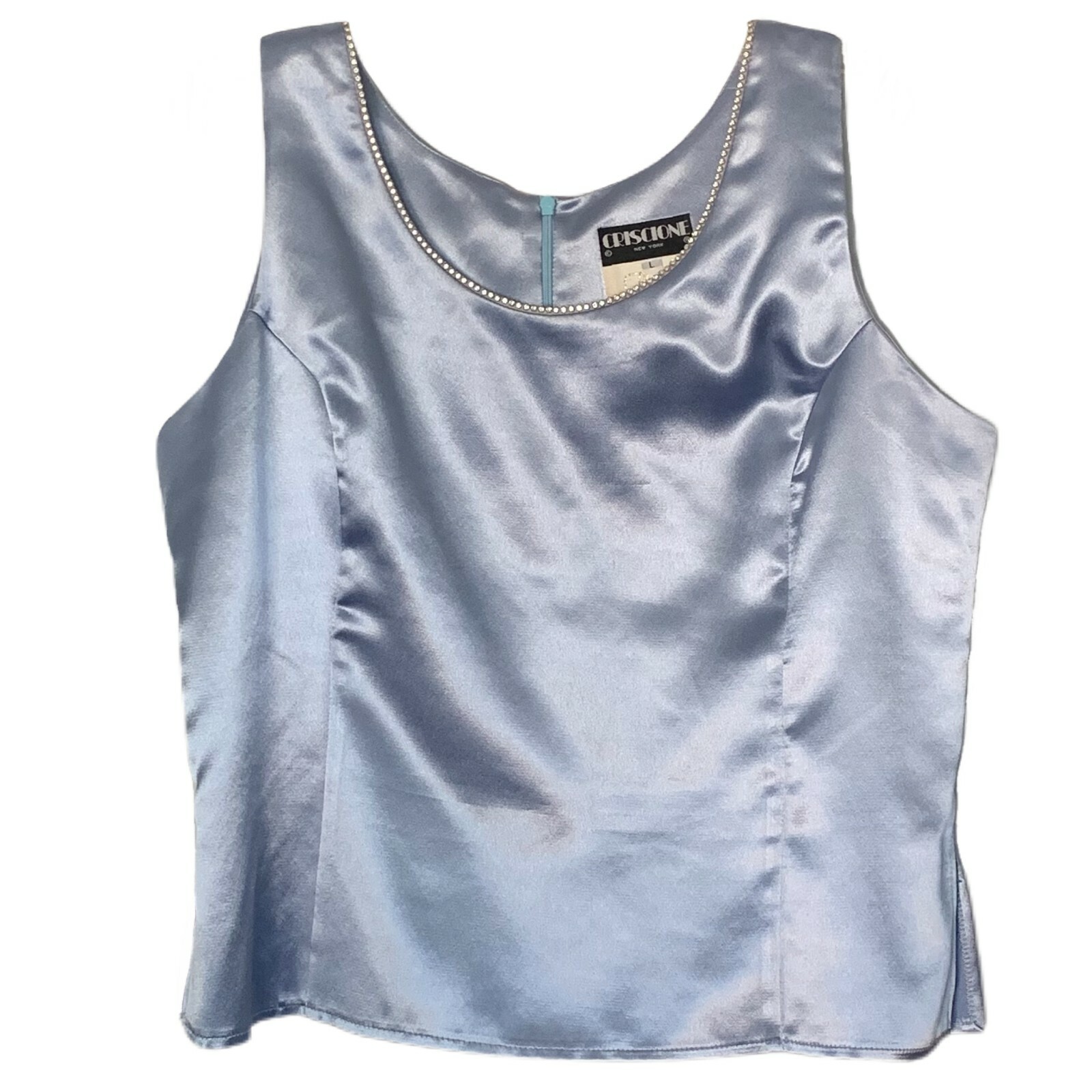 Vintage 80s Criscione New York Women’s Sz L Blue Rhinestone Tank Sleeveless Top