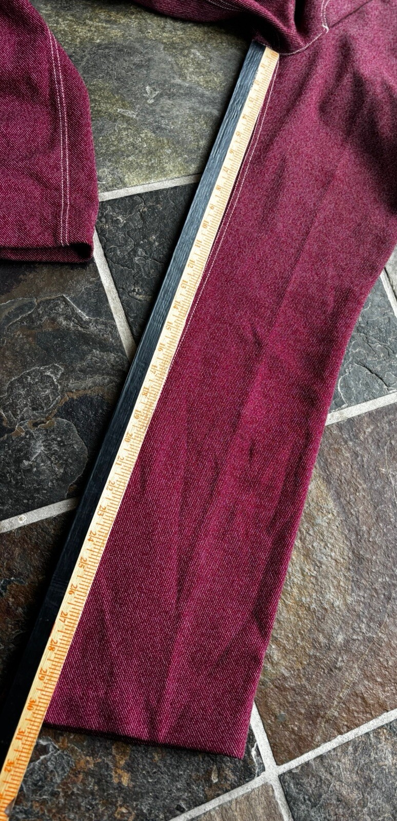 70s Sears Womens Disco Boot Cut Burgundy Pants.high Waist.white Trim.27-28”/31”
