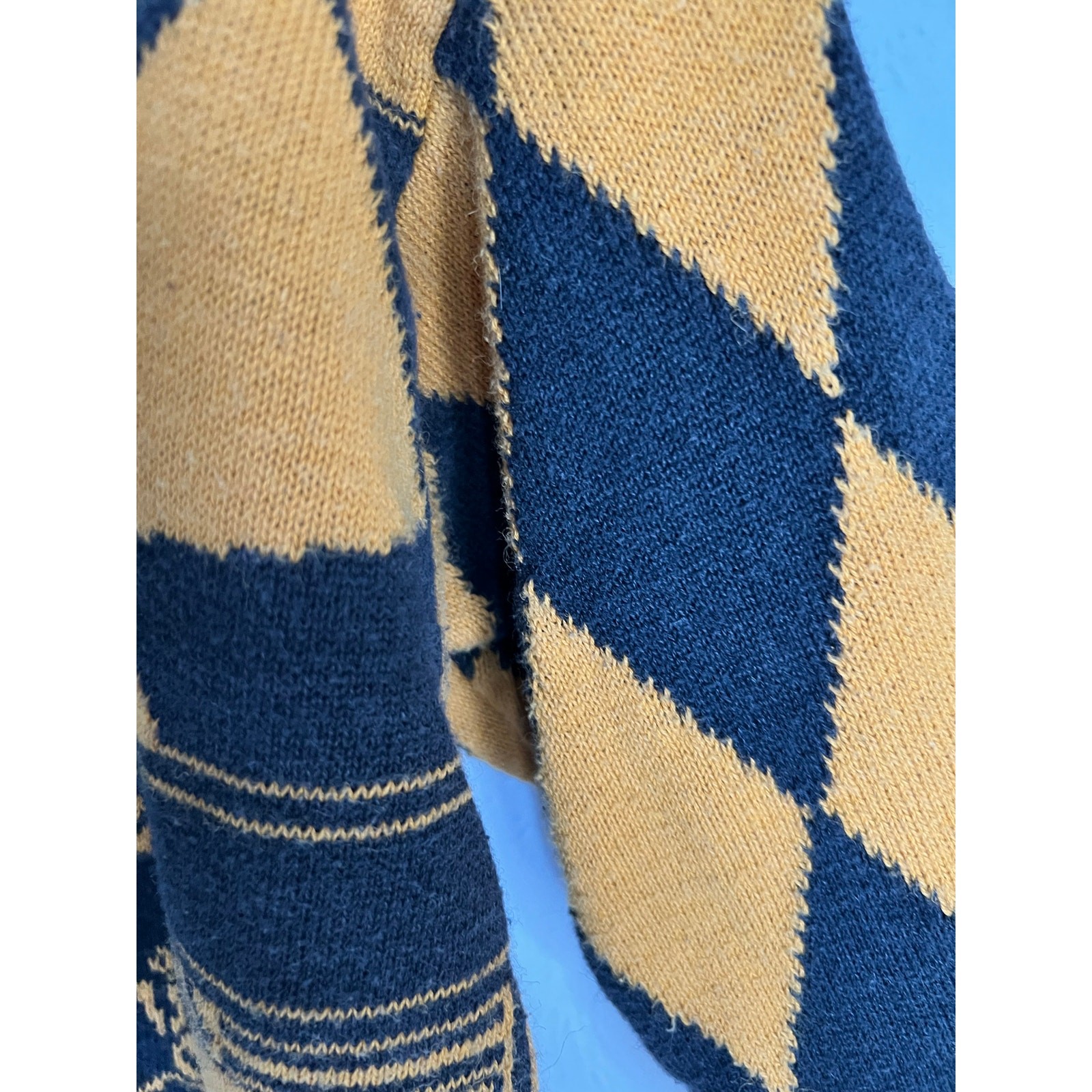 Vintage Generra 80s Graphic Chessboard Mockneck Sweater Black & Mustard Knit M