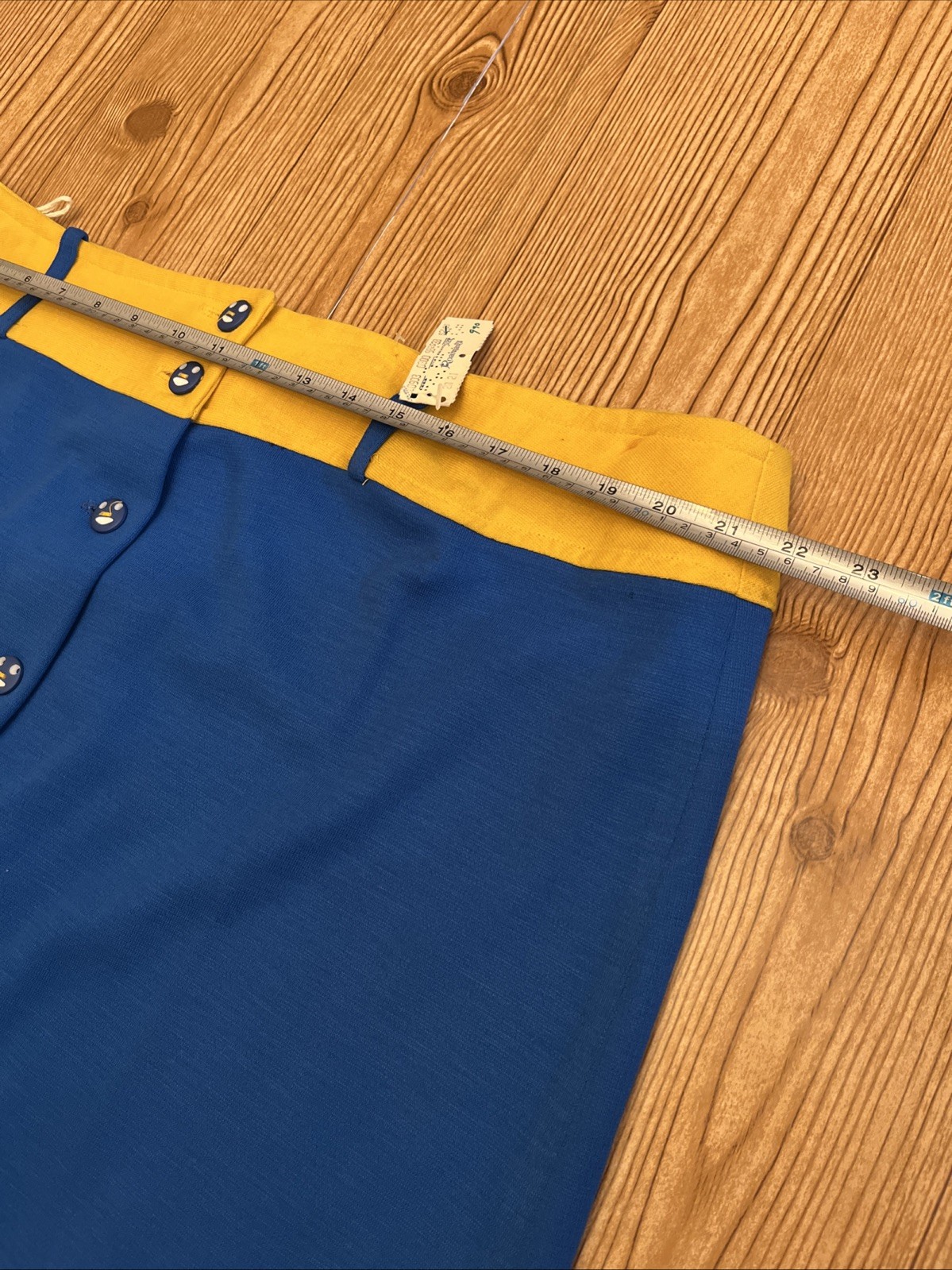 Vintage Plus Size Long Skirt Size 38 Blue & Yellow, w/ Smily Face Buttons