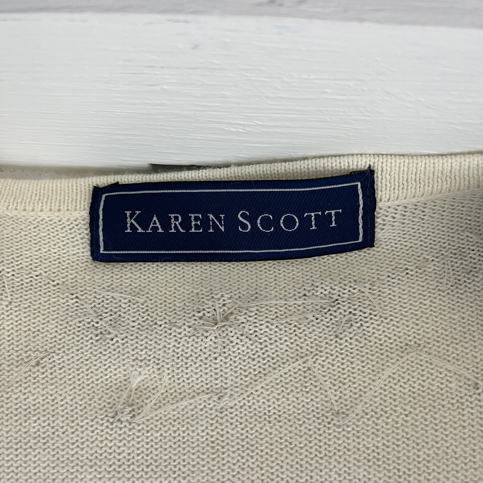 Karen Scott Cardigan sz L Ivory Gold Embroidered Snowflake 90s Retro VINTAGE vtg