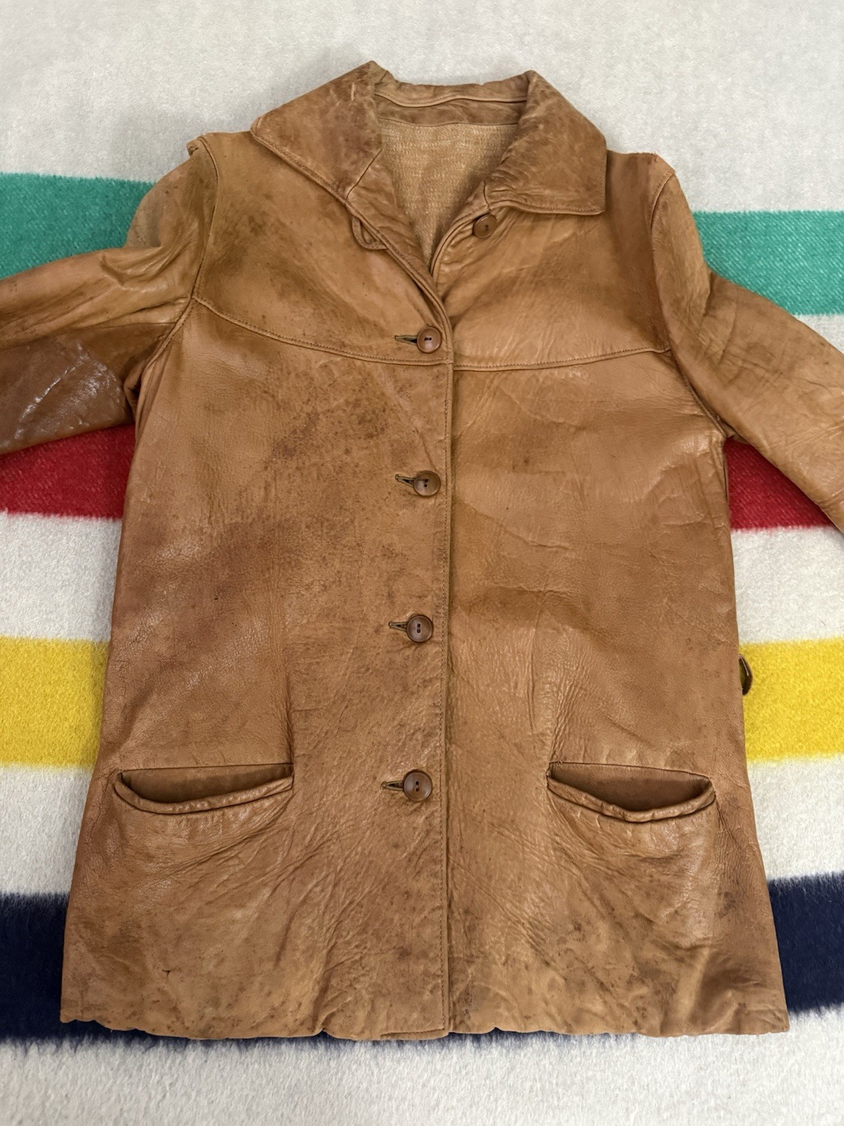 Vintage 30s 1930s Leather Jacket Women’s Patina Distressed Homemade? Unbranded
