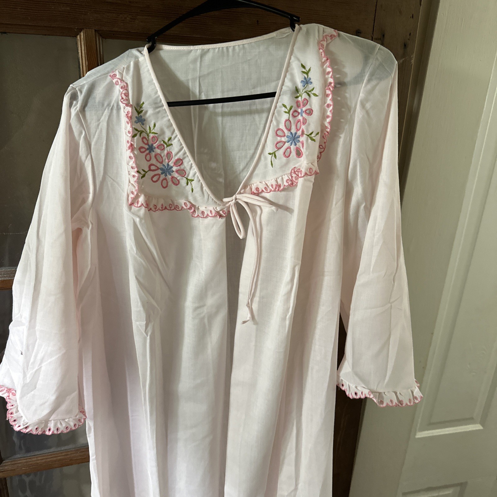 Vintage Robe Size M Tall Housecoat Lounge Soiree Light Pink 3/4 Sleeve