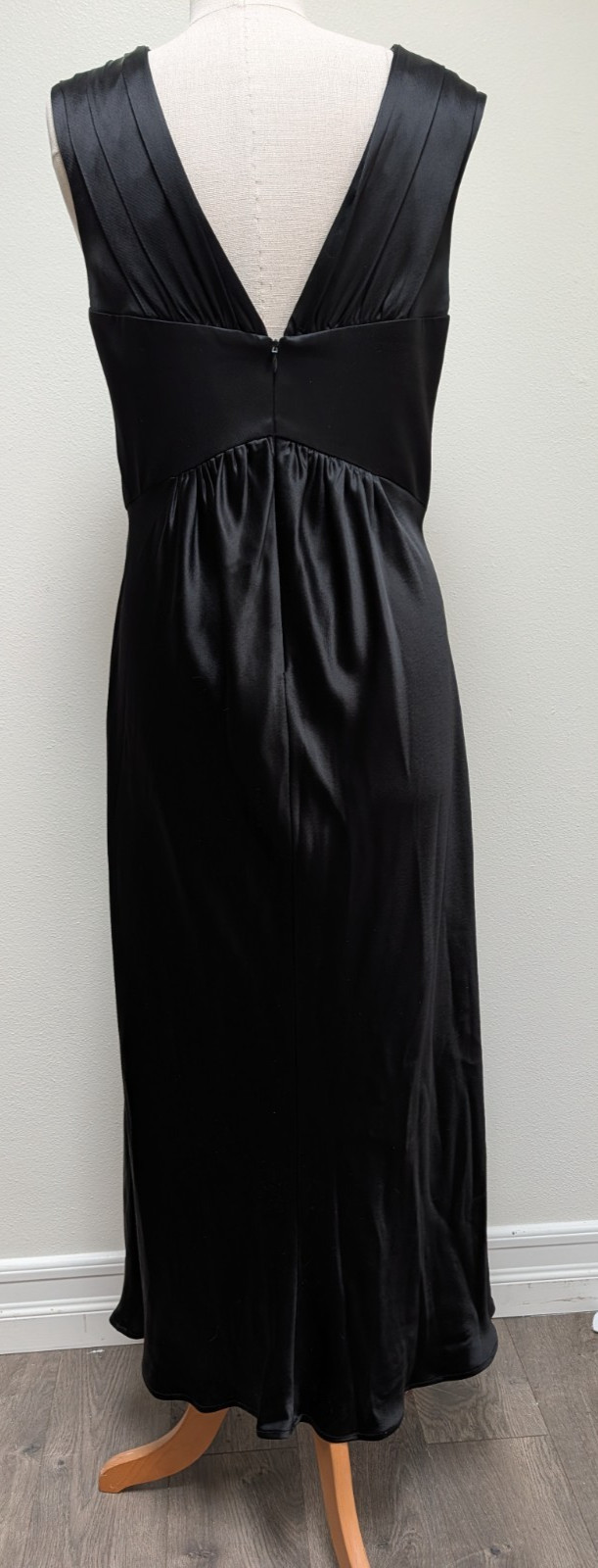 A.B.S. Allen Schwartz Size 12 Black Satin Evening Gown Maxi Dress Y2K Formal