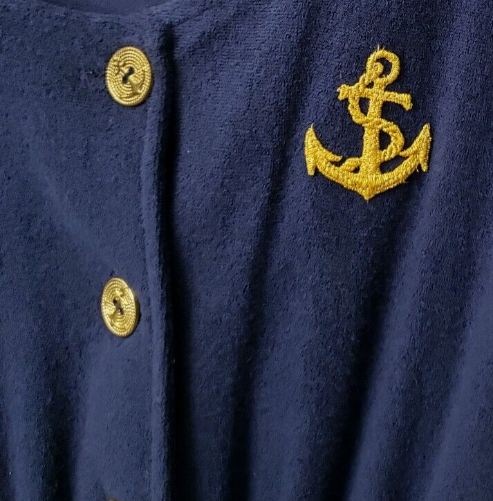 VTG 80s Terry Cloth Playsuit S Romper Navy Anchor Nautical Boating Coastal Beach