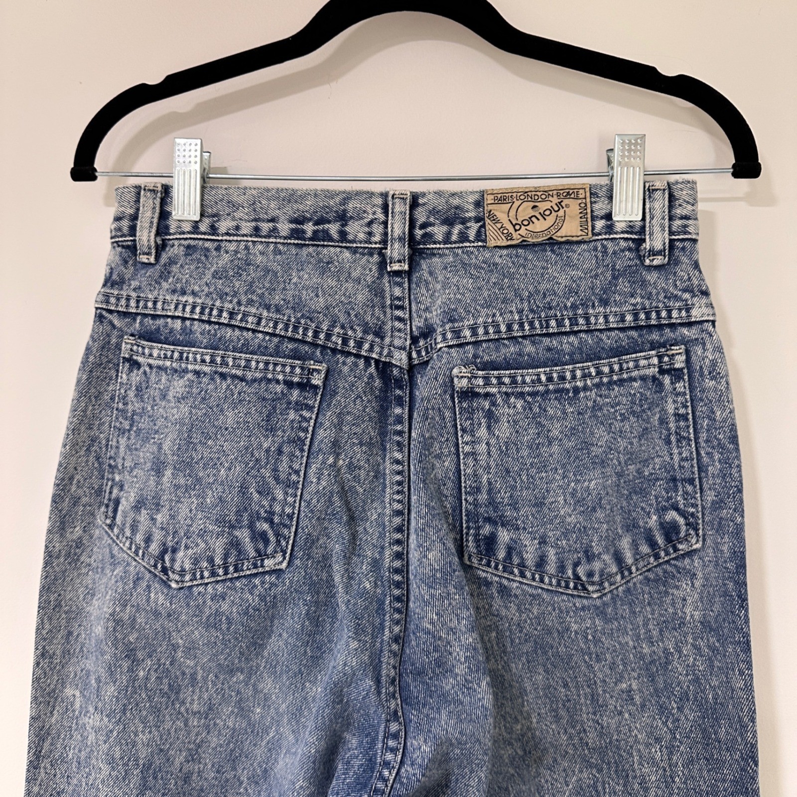 Bonjour Vintage High Waisted Acid Wash Jeans Womens 12 Blue Tapered | Retro 80s
