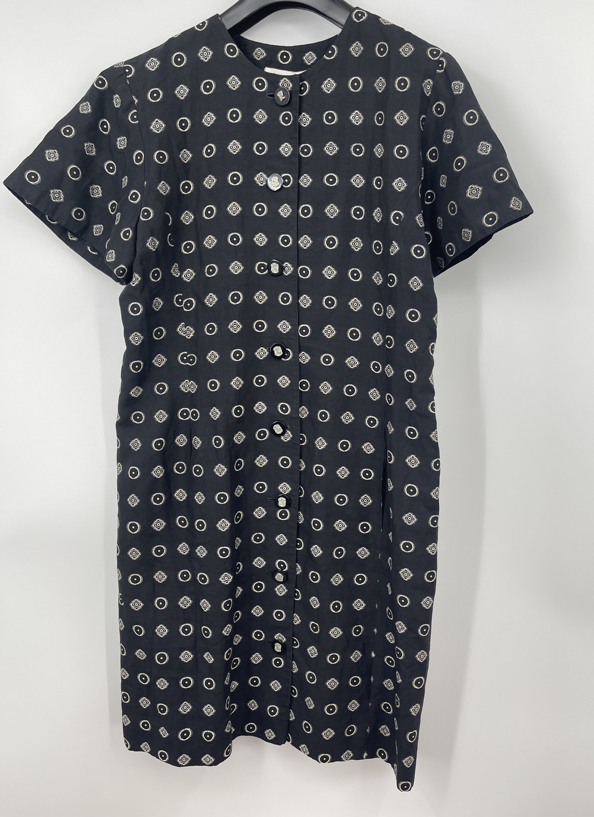 Vintage Albert Nipon Dress Sz 12, Lined, Carved Pearl-jade Button Art