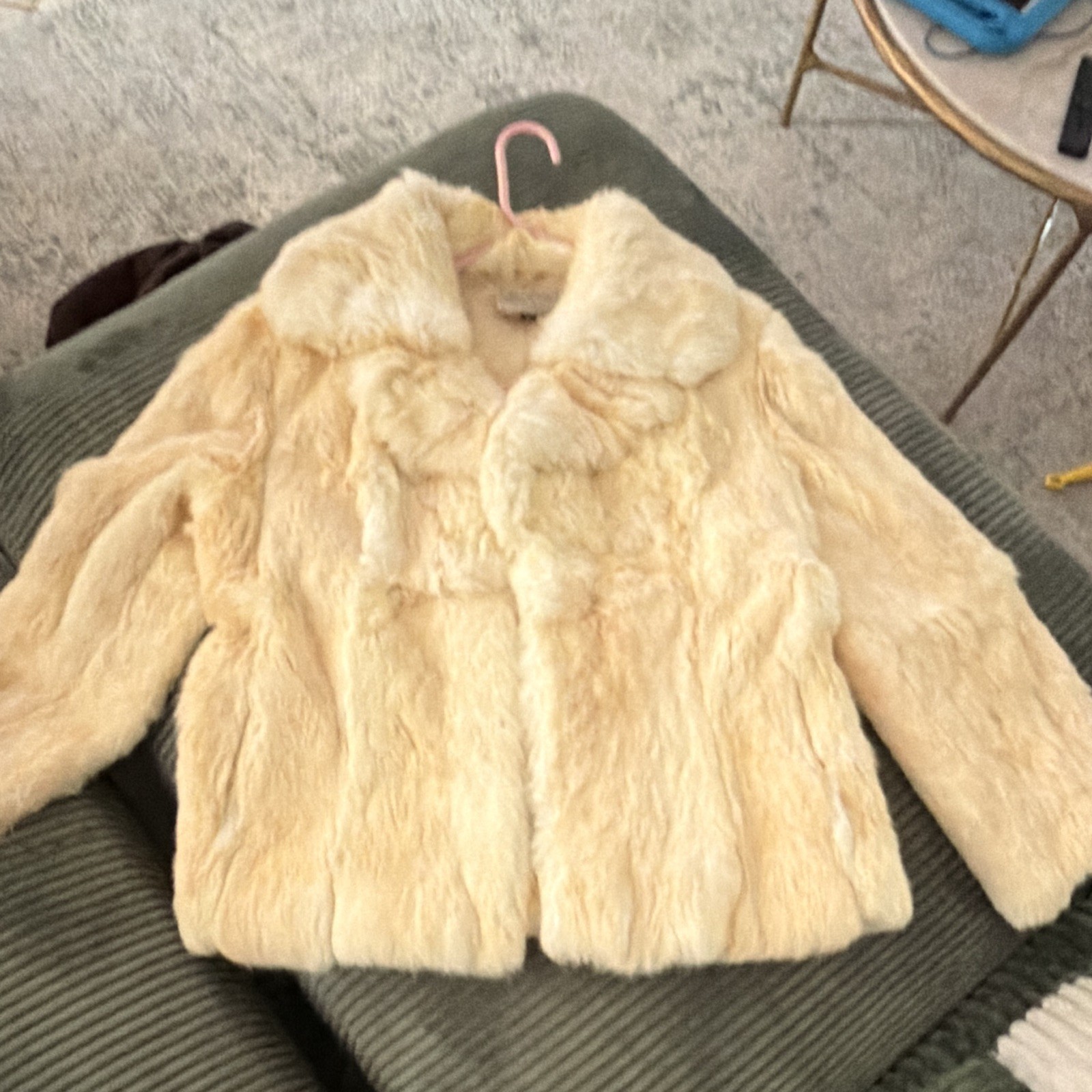 Vintage Dino Ricco Genuine Rabbit Fur Jacket Ivory Women’s Size L Rayon Lining