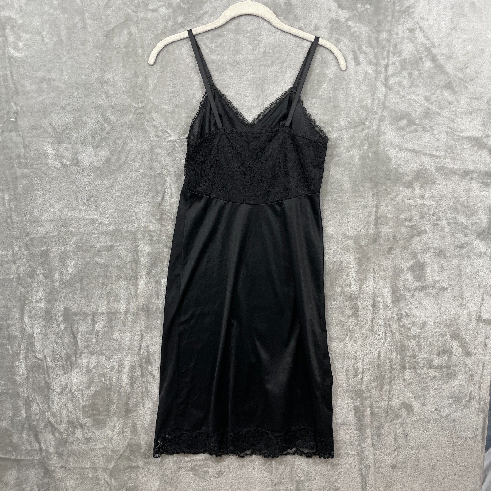 Vintage Vanity Fair Slip Dress Womens 38 S Black Lace Nylon Coquette Sexy Midi