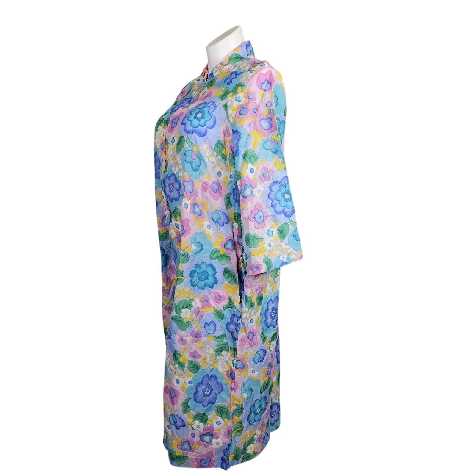 Vintage 60s Kassatly Palm Beach OS Pastel Mod Floral Nylon House Coat Robe