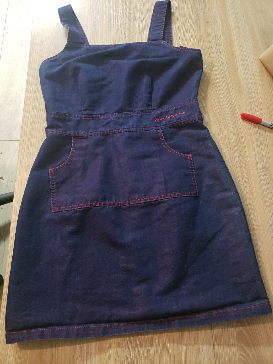 Vintage Billabong Denim Dress Sz 7 Iridescence Blue Red Made In USA
