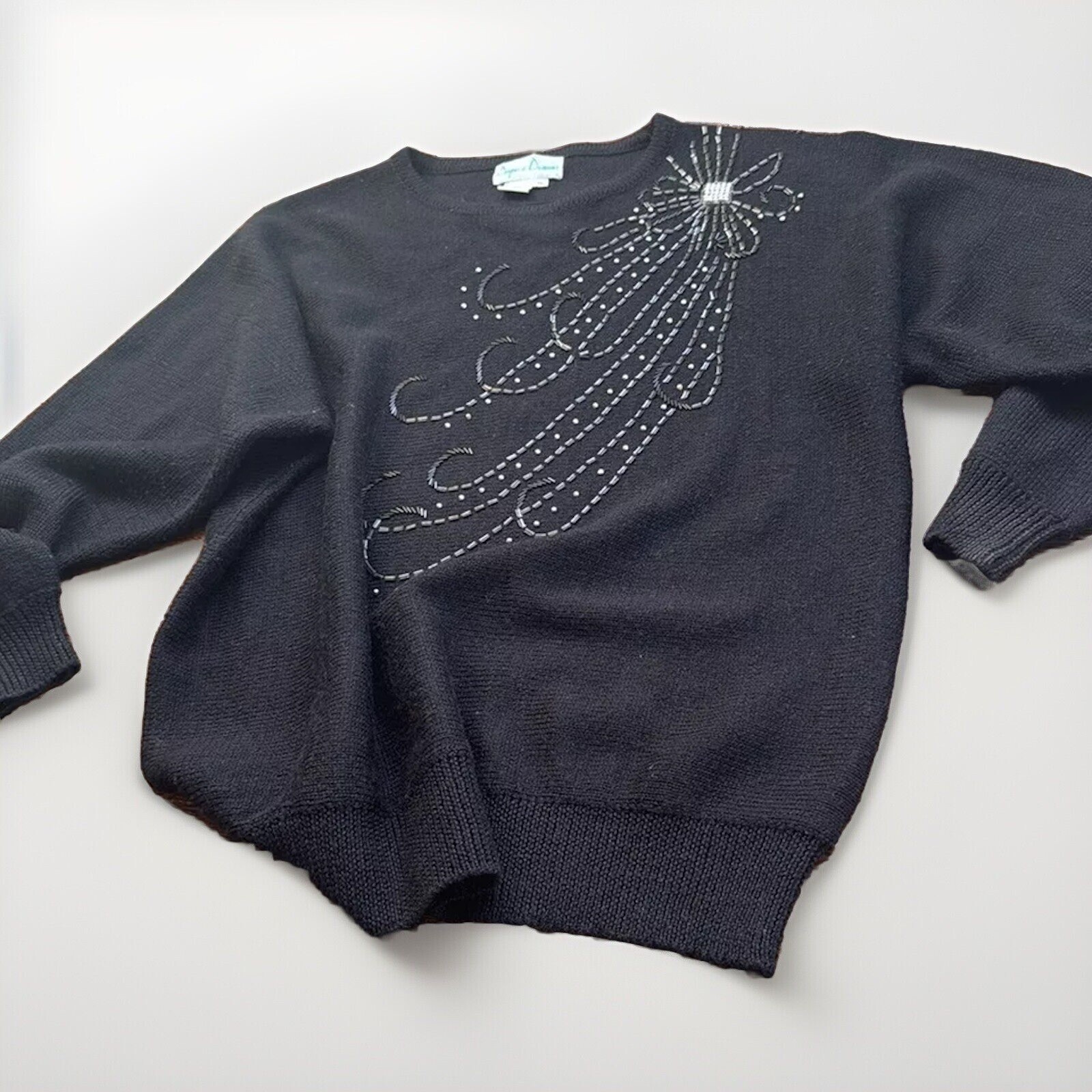 Draper’s & Damon’s pullover black beaded Sweater size extra Large long sleeve