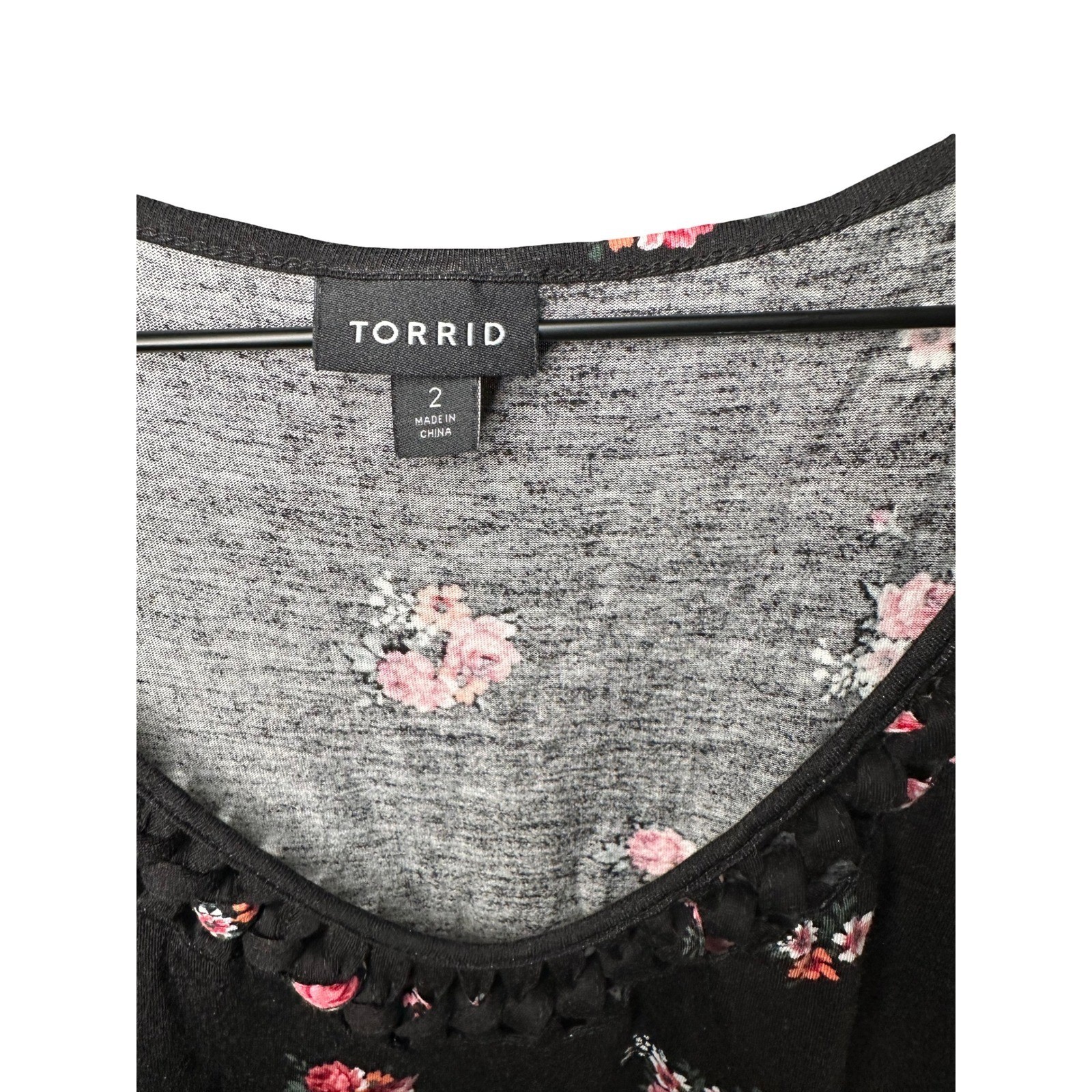 Torrid Size 2 Black Floral Lattice Neck Tank Top Cotton Modal Plus Size