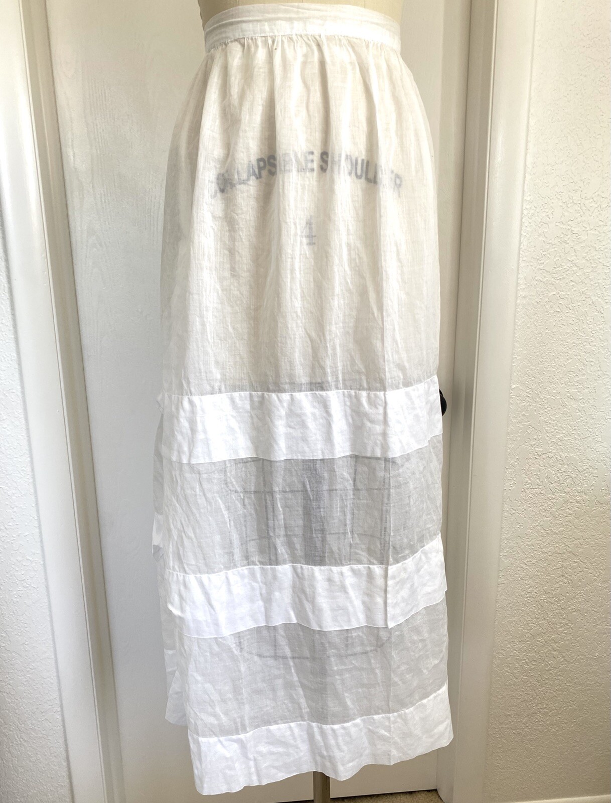 Antique Edwardian 1900s White Cotton Striped Lawn Tea Skirt Victorian 27″ waist