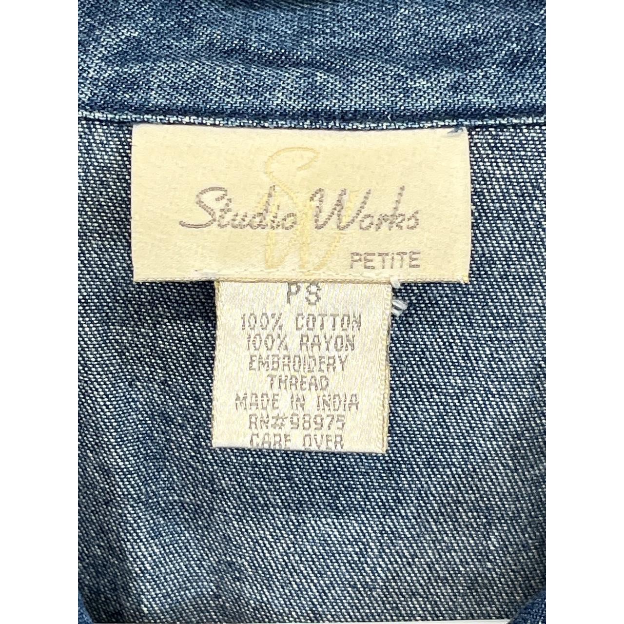 Vintage Studio Works Petite Denim Floral Embroidered Button Up Jacket Size PS