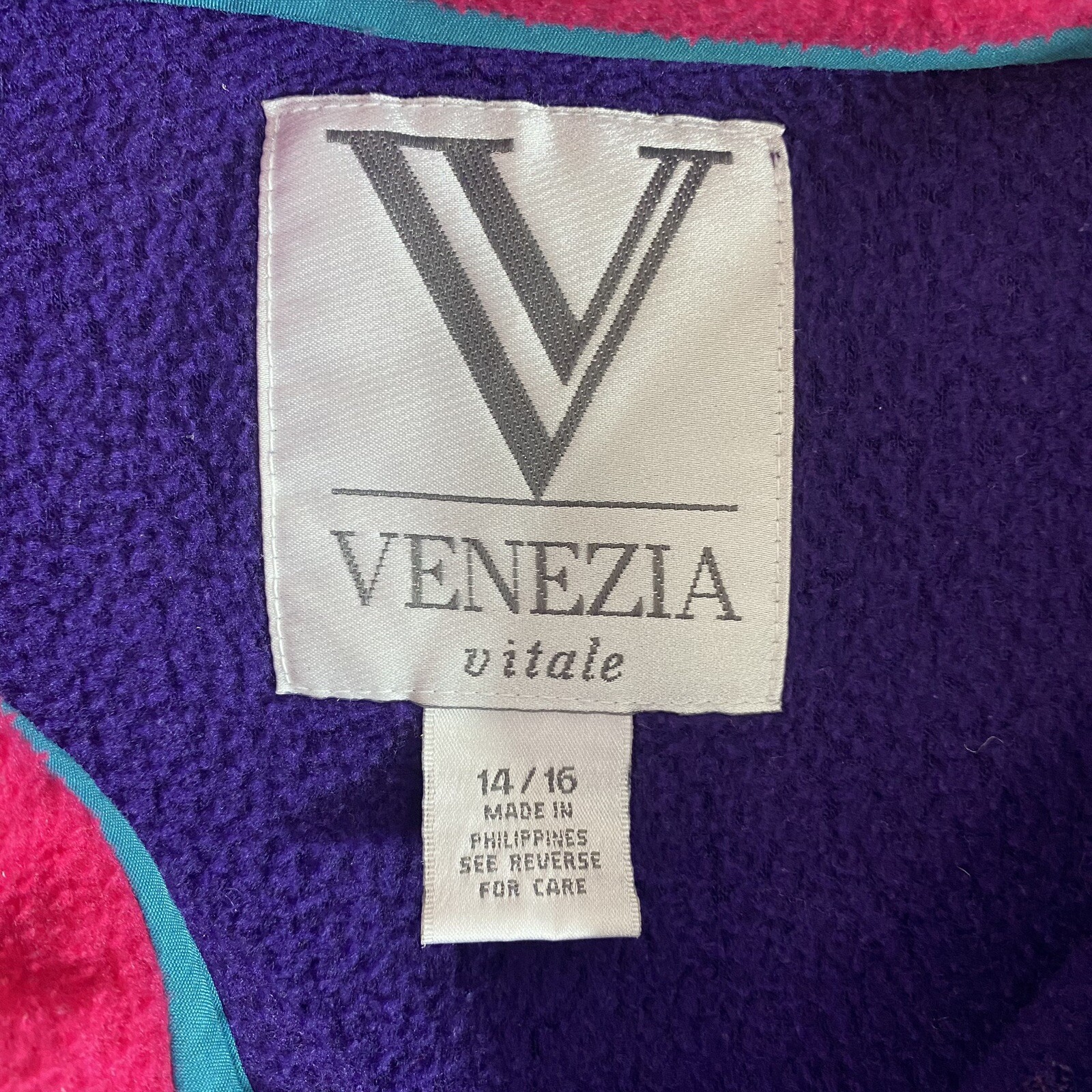 Vintage 90’s Venezia Vitale Fleece Jacket Women’s 14/16 Purple Pink Blue Zip